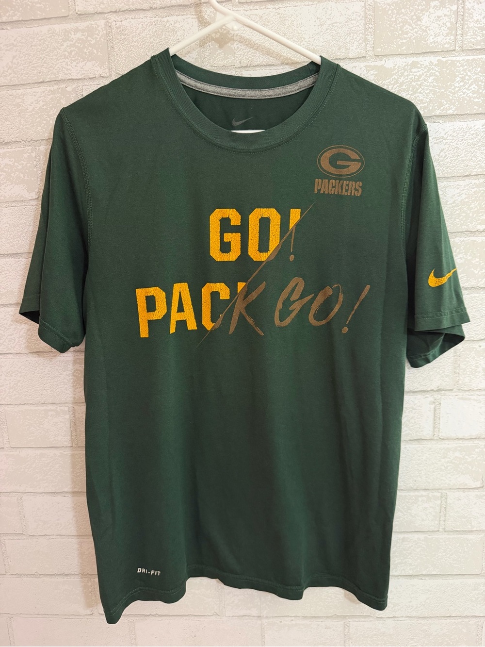 Nike Green Green Bay Packers 'Go! Pack Go!' Short Sleeve Tee - Yellow Logo #3123